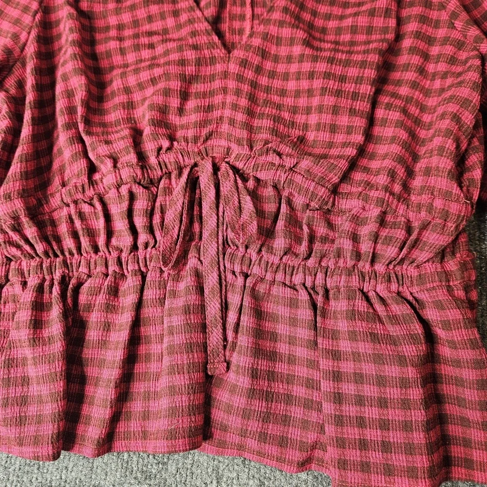 Madewell‎ Saffi Top Longsleeve Peplum Check Puff Sleeve Size Medium